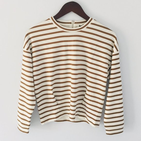 NWOT F21 Classic Striped Cream Brown Long Sleeve Shirt - Picture 1 of 5